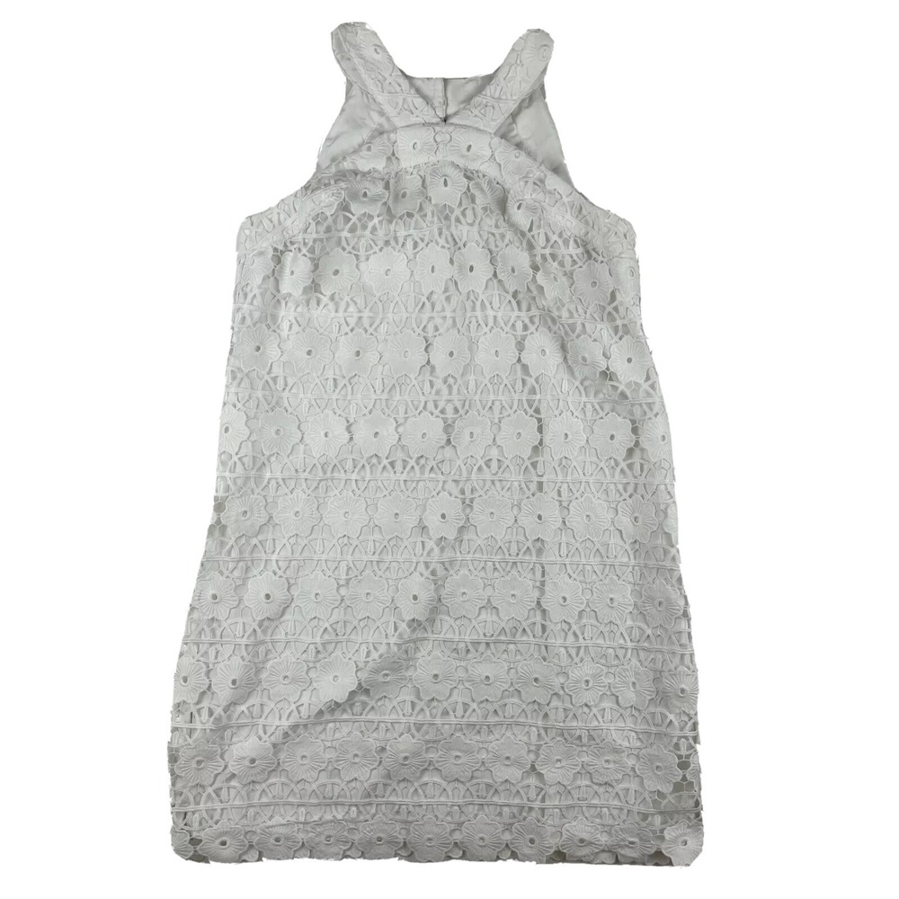Crown & Ivy White Sleeveless Eyelit Crochet Lace Dress High Neck Sz XS Lined